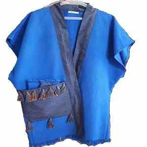 Veste courte bleue en Hayek avec Pochette assortie 20078