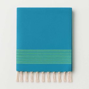 Fouta nid d'abeille turquoise à rayures vertes