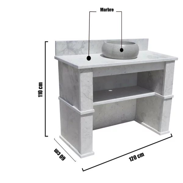 Lavabo Extérieur en Marbre Blanc – Élégance et Robustesse 120 cm