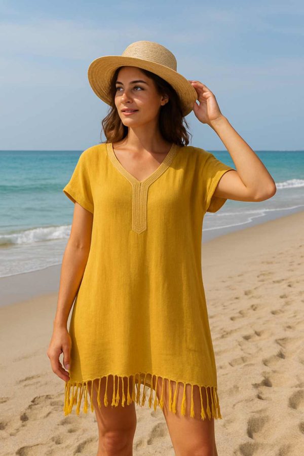 robe de plage jaune en lin