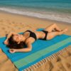 Fouta nid d'abeille turquoise à rayures vertes – Élégance & Fraîcheur méditerranéenne